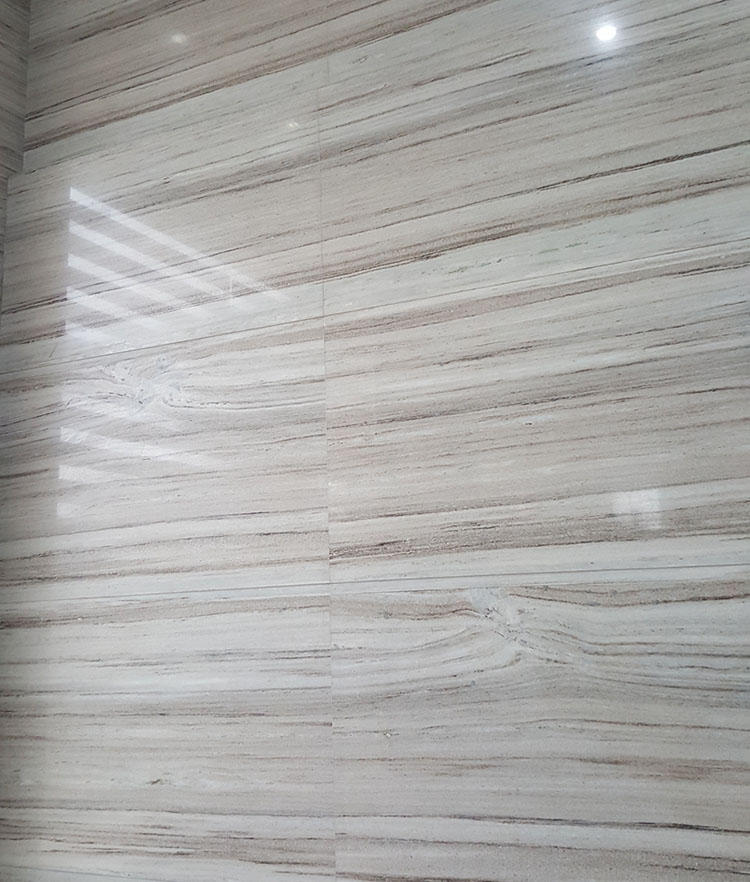 Custom cut white crystal wood grain marble for interior wall floor