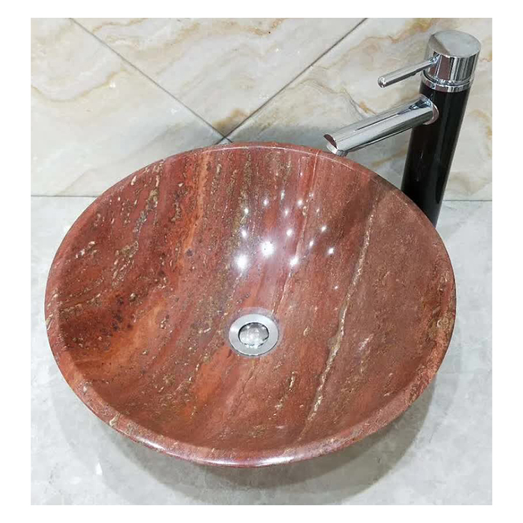 Factory price natural stone bathroom red travertine wash basin and sink