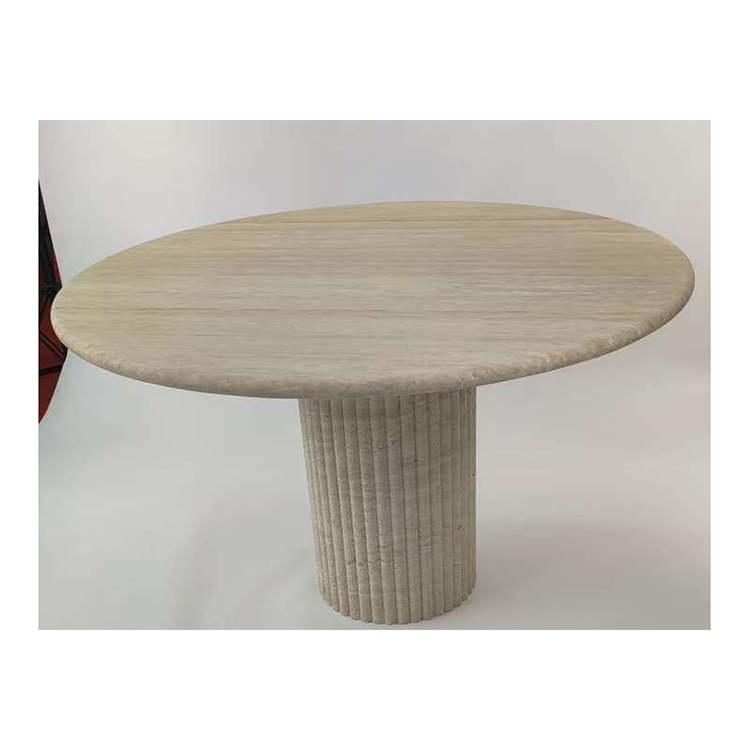 Pedestal oval round travertine side coffee table for living room decor