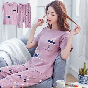 Summer Womens Short-sleeved pajamas High Quality New 100% Cotton Comfortable WomenSleepwear Set