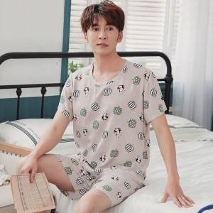 Summer Mens Shot-sleeved Pajamas High Quality New 100% Cotton Comfortable Men Sleepwear Set