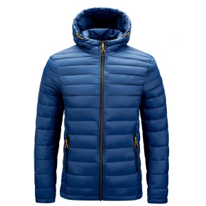 Down-like padding polyester mens down jackets hood light weight
