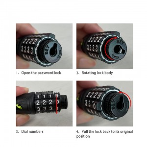 3.0*120mm Security Anti-theft 4 Digit Combination Chain Reflective Zinc Alloy Bicycle E Scooter Lock