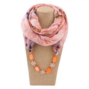 Wholesale Chiffon Loop Scarf Supplier –  Vintage Ethnic Women’s Scarf Crystal Bead Pendant Accessory Necklace Scarves – Runmei
