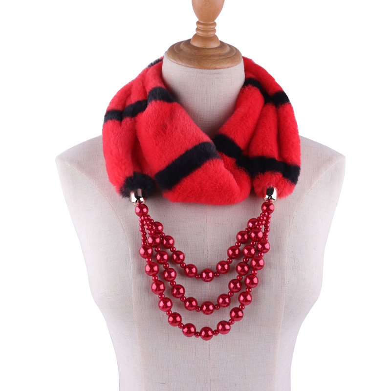 Golden Scarf Supplier –  Fashion Neckerchief Scarf Necklaces Beads mixed Color fur Jewelry Shawl – Runmei