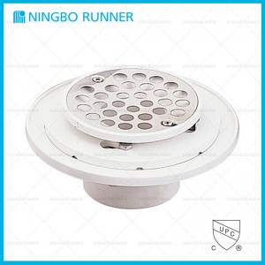 Low Profile Shower Drain for Tile Shower Bases with Screw in Round Stainless Steel Strainer