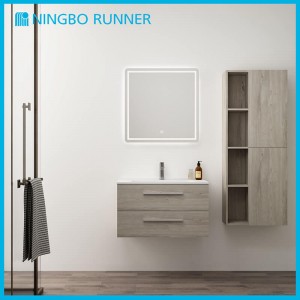 Modern Wall Mounted 800mm Bathroom Storage Cabinet Vanity with Single Ceramic Basin and LED Mirror
