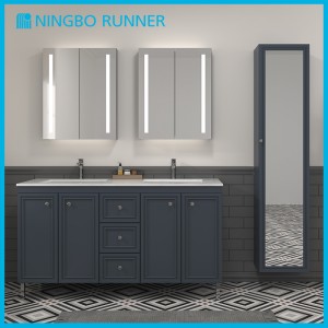 60″New Transitional design Freestanding Bathroom Vanity Unit with Mirror Cabinet And High Cabinet