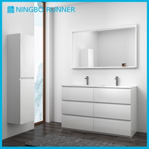 1400mm Modern Matt White Freestanding Bathroom Vanity Unit with Mirror And High Cabinet