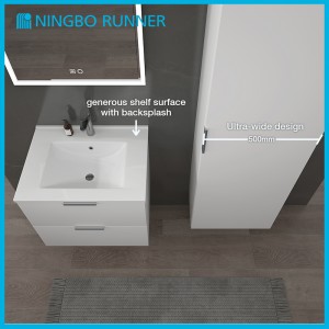 600mm Modern Wall Mounted Bathroom Vanity Unit with Mirror And High Cabinet