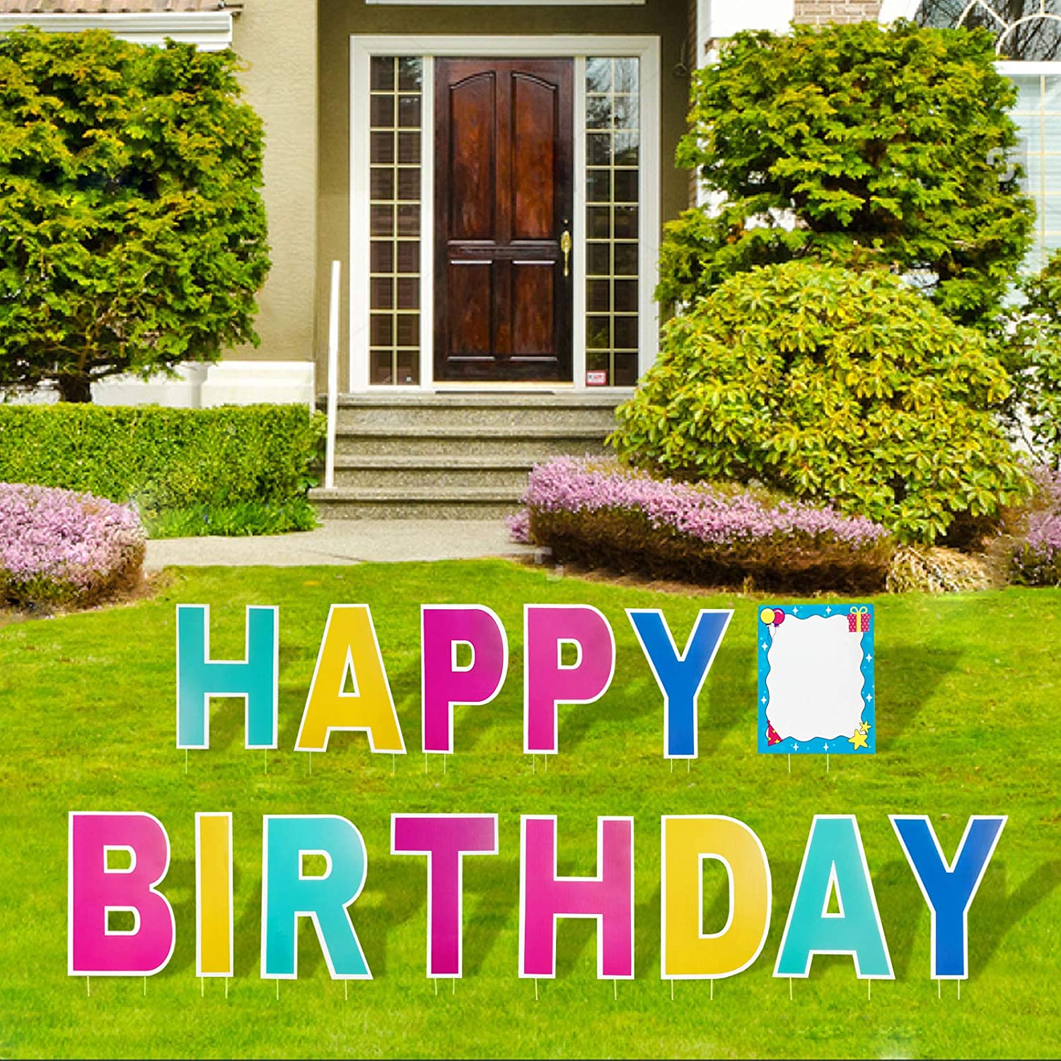 Hot-selling Happy Birthday Sign Rentals - Happy Birthday Yard Sign 16 Inch Birthday Letters Lawn Sign Colorful Birthday Yard Decoration with Stakes Cake Balloon Waterproof Garden Lawn Decor for Ou...