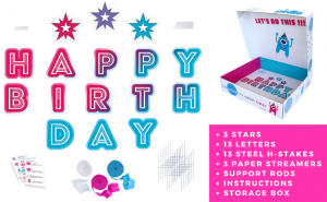 Happy Birthday Yard Sign Set 3-in-1 Stacking Birthday Lawn Letters Easy Install Reusable Happy Birthday Yard Signs with Stakes and Stars (46 x 160 inches)