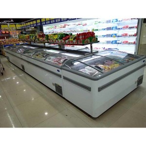 Low price for China 518L Supermarket Island Freezer with Sliding Glass Doors Showcase Refrigerator Chest Freezer Deep Freezer