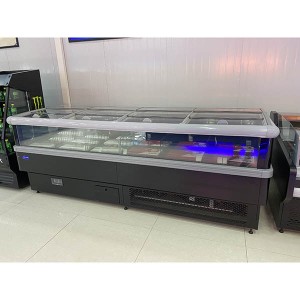 High Quality China Supermarket Commercial Island Display Freezer, Top Open Fridge Deep Freezer with Sliding Curved Glass Door Chest Freezer
