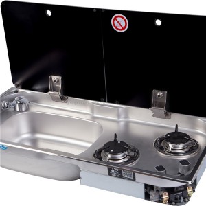 Stainless steel 2 burner Gas stove and sink combo with tempered glass lid for RV caravan yacht 904