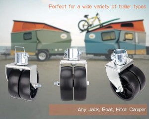 6″ Trailer Jack Swivel Caster Dual Wheel Replacement, Pin Boat Hitch ඉවත් කළ හැකි රාත්තල් 2000ක ධාරිතාව