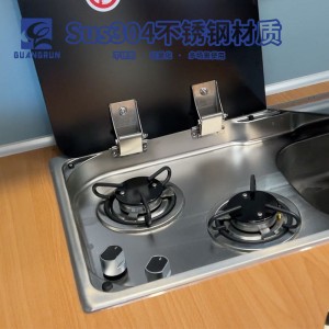 Кухня для автофургону з нержавіючої сталі, 2 конфорки, електричне імпульсне запалювання, газова плита з мийкою з однією чашею GR-904