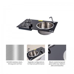 RV caravan kitchen stove tempered glass 2 burner gas stove and sink combination integrated with kitchen sink GR-215