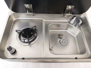 RV Keluli Tahan Karat Mini Satu Pembakar Dapur Gas pencucuhan nadi elektrik dengan sinki satu mangkuk 903