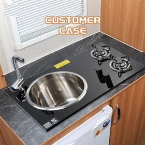 Dapur dapur karavan RV kaca terbaja 2 dapur penunu gas dan gabungan sinki bersepadu dengan sinki dapur GR-215