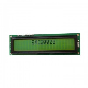 STN 20×2 ყვითელი მწვანე მონოქრომული სიმბოლოების LCD ეკრანი