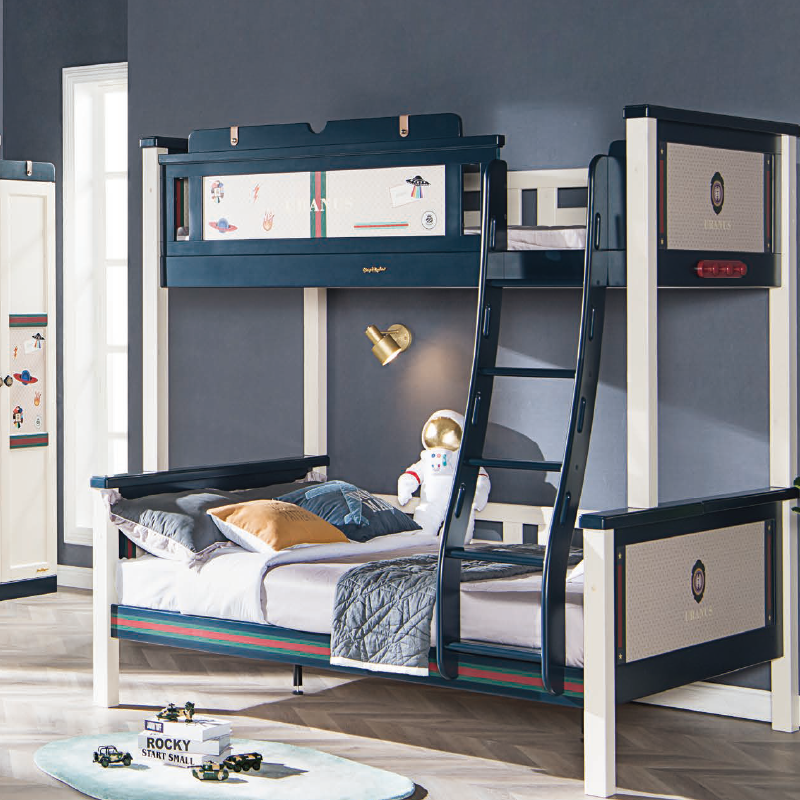 ODM Kids Bed Manufacturer Manufacturer –  Sampo Kid’s Bunk Bed Nordic interstellar exploration blue pine solid wood bunk bed with stair SP-A-DC601 – Sampo