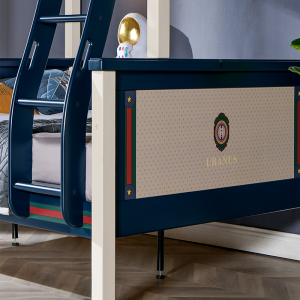 Detská poschodová posteľ Sampo Nordic medzihviezdny prieskum modrá borovica poschodová posteľ z masívneho dreva so schodiskom SP-A-DC601