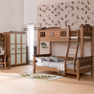 Sampo Kid's Modern American Style Barn Våningssängar Trä Sängram Barn Tvilling Massivträ Säng med trappor SP-A-BC608M