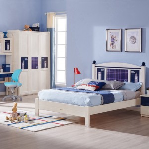 Sampo Kid's μονό κρεβάτι με επιφάνεια εργασίας και βιβλιοθήκη Λευκό μονό κρεβάτι Πλαίσιο κρεβατιού από μασίφ ξύλο πεύκου SP-B-DC002