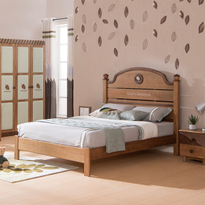 Sampo Kid's Natural Pine Modern sērijas vienguļamā gulta, masīvkoka priedes koka gultas rāmis SP-A-BC045