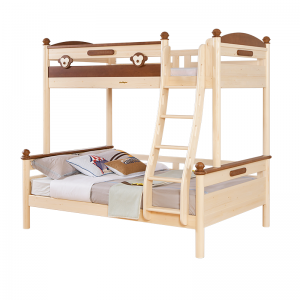 Sampo Kid's Natural Pine Zodiac-serie Kinderstapelbedden Houten bedframe Kid's Twin massief houten bed met trap SP-A-DC515