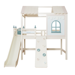 Sampo Barneligt trædesign halvhøj seng med klatrebræt og rutschebane Dream Forest Dream Space Double Interactive SP-A-DC610