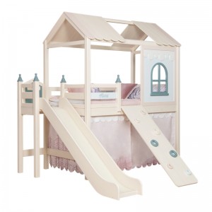 Sampo Dziecięcy drewniany projekt Półwysokie łóżko z deską wspinaczkową i zjeżdżalnią Domek Dream Forest Dream Space Double Interactive SP-A-DC610