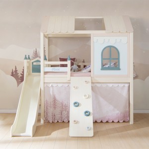 Cama semi-alta de deseño infantil Sampo con táboa de escalada e casa de tobogán Dream Forest Dream Space Double Interactive SP-A-DC610