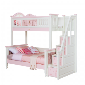 Sampo gyerek emeletes ágy lépcsős fiókkal brit stílusú gyerekágyak 2 különálló ágyak tömör fenyőfa ágykerettel SP-A-GC129