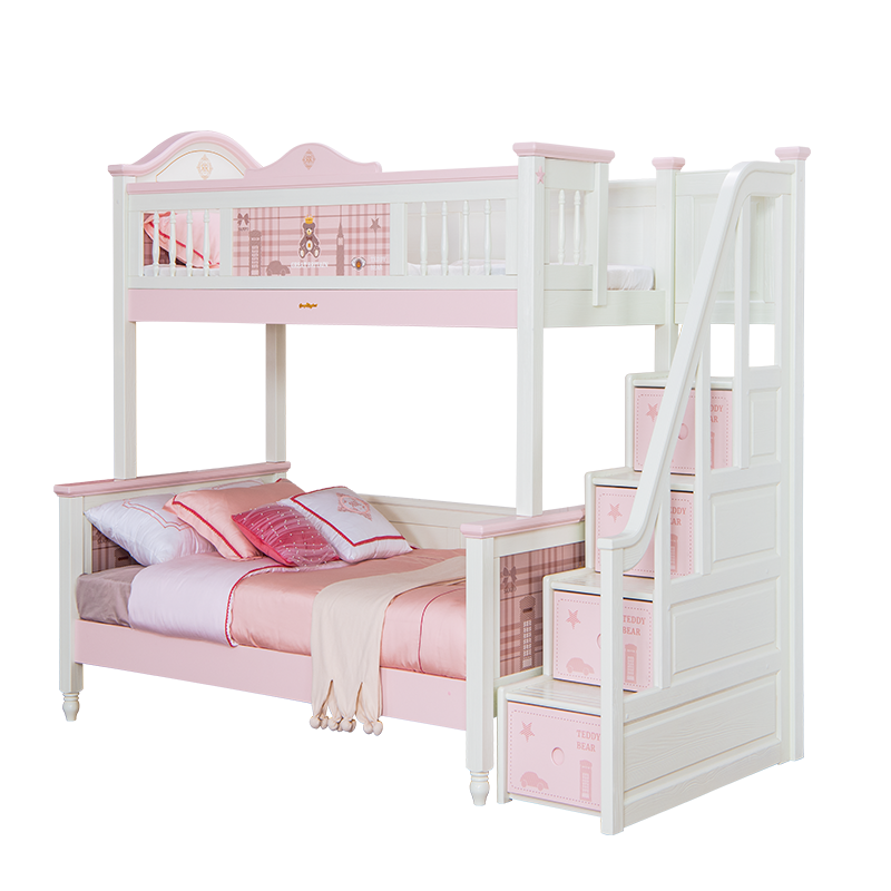 OEM Children Bed With Tent Suppliers –  Sampo Kid’s Bunk Bed with Stepping Stairs Drawer British style Children Twin Beds Solid Pine Wood Bed Frame SP-A-GC129 – Sampo