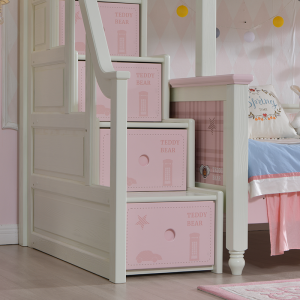 Łóżko piętrowe dla dzieci Sampo ze schodkami z szufladą w stylu brytyjskim podwójne łóżka dla dzieci rama łóżka z litego drewna sosnowego SP-A-GC129