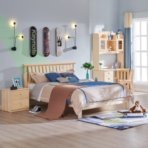 Sampo Kid's Single Bed ak biwo ak chèz Natirèl Pine Design Single Bed Solid Pine Wood Bed Frame SP-B-DC017