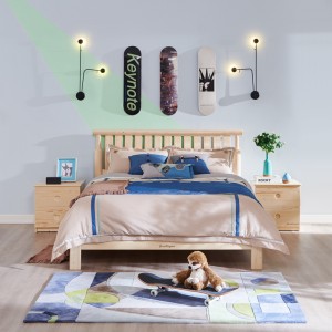 Sampo Kasur Single Anak dengan Meja dan Kursi Desain Pinus Alami Single Bed Rangka Tempat Tidur Kayu Pinus Solid SP-B-DC017