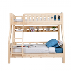 Sampo Kid természetes fenyőfából készült emeletes ágyak, fa ágykeretes gyerekágy tömörfa ikerágy lépcsővel SP-B-DC301