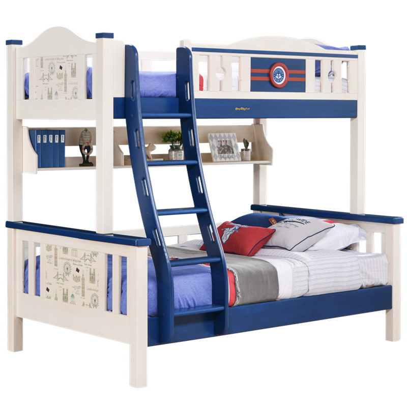 OEM Furniture For Children Suppliers –  Sampo Kid’s Bunk Bed Colorful Pine Design Children Bunk Beds Wood Bed Frame Kid’s Twin Solid Wood Bed With Stairs SP-B-DC502 – Sampo