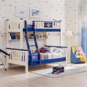 Дитяче двоярусне ліжко Sampo із кольоровим дизайном сосни Дитячі двоярусні ліжка з дерев’яним каркасом Дитяче двоспальне ліжко з масиву дерева зі сходами SP-B-DC502