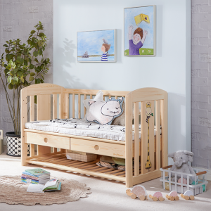 Sampo Baby Bed Crib සහ Cot බහු-ක්‍රියාකාරී Cot Desk Sofa 3 වෙනස් කළ හැකි කාර්යයන් Baby Pine Wood Bed Frame Wooded baby Cot Bed SP-B-DY001