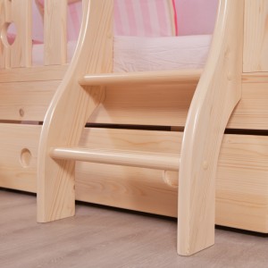 Cama baja para niños Sampo, diseño de pino natural, cama baja para niños con tienda de campaña tipo cúpula, marco de cama de madera maciza de pino SP-B-DC010