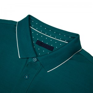 Цврст, висок премиум квалитет за машки мерцеризиран памук со три копчиња поло кошула со кратки ракави со ребрести јака со врвка