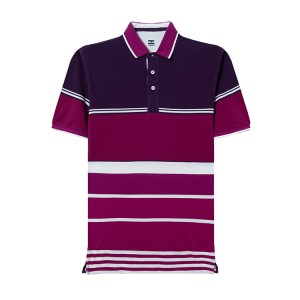 Stripe For Men’S Short Sleeve Polo Shirt With High Quality Cotton Pique In Purple