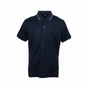 Solides, hochwertiges Herren-Poloshirt aus merzerisierter Baumwolle mit drei Knöpfen und kurzen Ärmeln, gerippter Kragen und Streifen MCSOD004