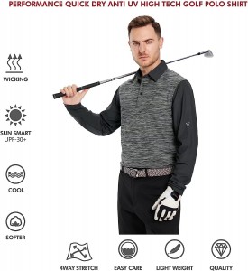เสื้อโปโลแขนยาวผู้ชาย Dry Fit Performance Casual Pique Heather Golf เสื้อโปโลสำหรับผู้ชาย