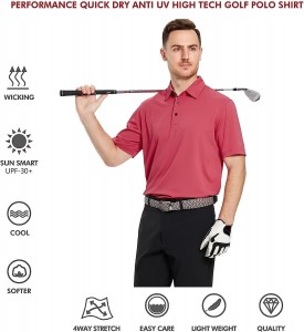 Camisas de golfe masculinas de ajuste seco, manga curta, sólida, casual, pique, desempenho, absorção de umidade, camisa polo
