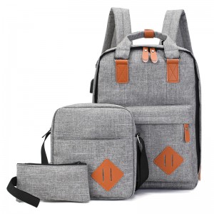Sandro UK Popular Grey 3pcs High School Bags Oxford Backpack Set with Shoulder Bag